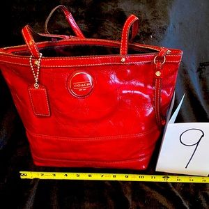 Red patent leather signature tote